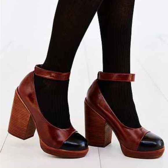 Jeffrey Campbell Rothes Cap Toe Platform Anke Strap Heels Brown Black Leather 10 - Picture 5 of 12